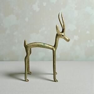 Hand Cast African Antelope Sculpture-Silver Tone Metal-Miniature Tribal Folk Art